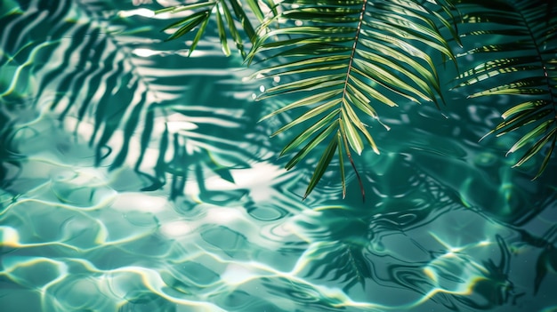 Palm leaves and sunlight reflections on water generative ai