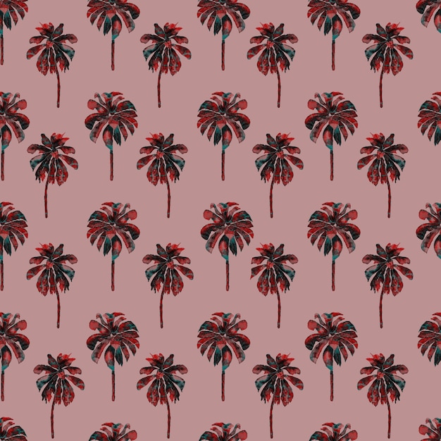 Palm Pattern. Exotic Watercolor Seamless Pattern. Hawaiian Tropical Print. Swimwear Design With Palm Trees. Exotic Leaves Rapport. Watercolor Botanical Seamless Background. Banana and Coconut Trees.