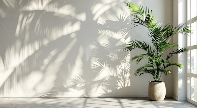 Palm Plant In White Pot With Window Light