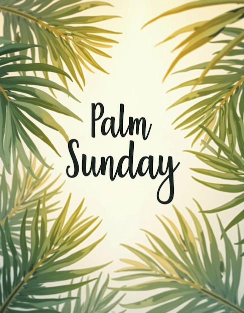 Photo palm sunday marks the beginning of holy week featuring lush palm leaves that beautifully encircle the central greeting celebrating this significant day in the christian calendar generative ai