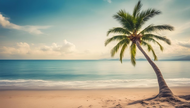 a palm tree on the beach with the sun setting behind it