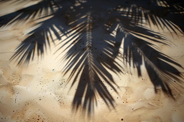 A palm tree casts a shadow on the sand