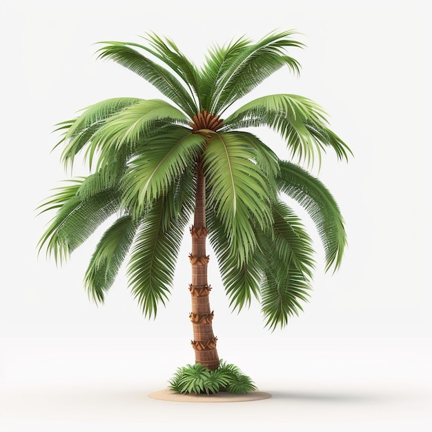 Palm Tree Coconut Tree Cartoon Creative Colorful Green White Background