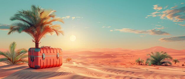 Photo palm tree in a desert landscape with a red box