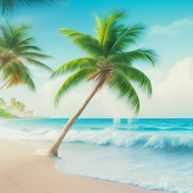 a palm tree is on the beach and the ocean is a picture of a palm tree