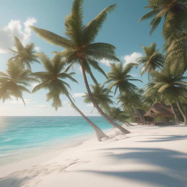 a palm tree is on a beach with a sky background