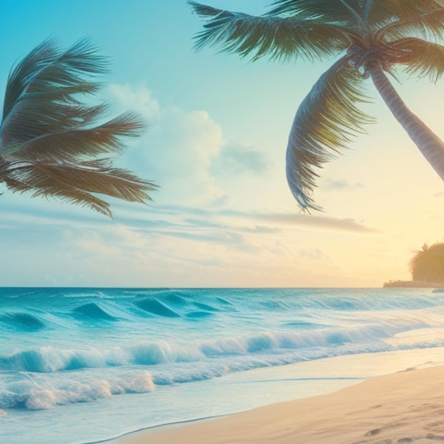 a palm tree is in the foreground and the sun is setting