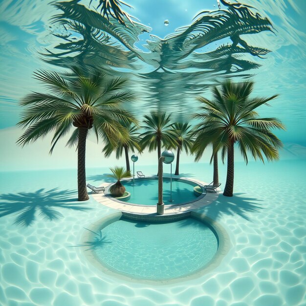 Photo a palm tree is in the middle of a pool with a palm tree in the middle