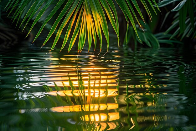 Photo a palm tree is reflected in the water