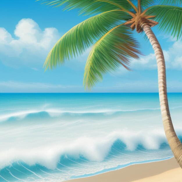 a palm tree is in the sand on a beach