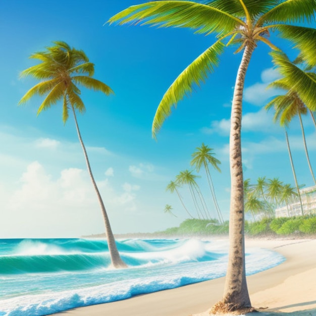 a palm tree is standing in the sand on a sunny day