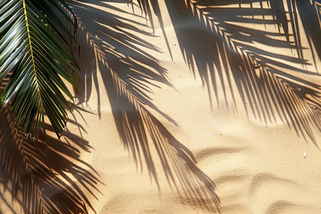 a palm tree shadow on the sand with a shadow of a palm tree