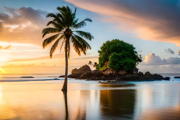 A palm tree stands on a beach in costa rica.