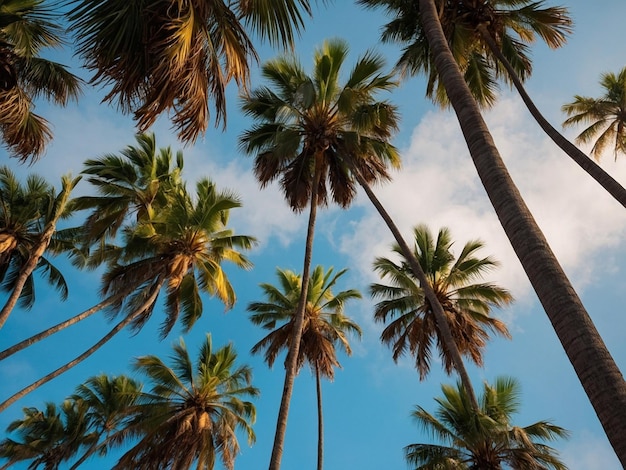 Photo a palm tree with a blue sky and clouds in the background