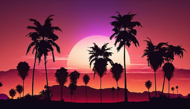 Palm trees against a sunset background