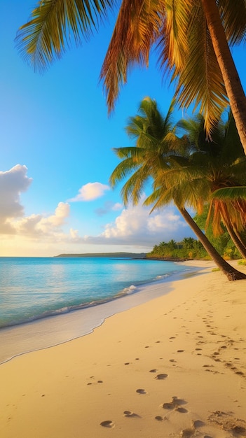 Palm trees on a beach in the evening