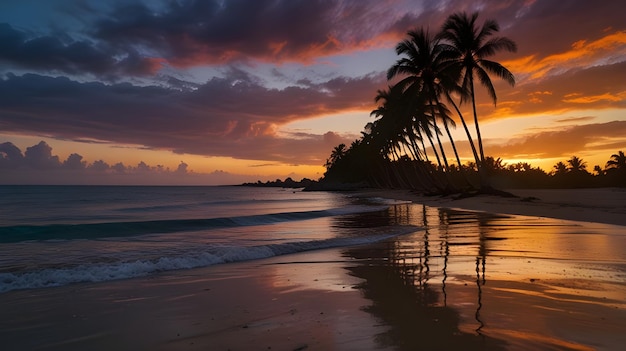 palm trees on the beach at sunset suitable for wallpapers