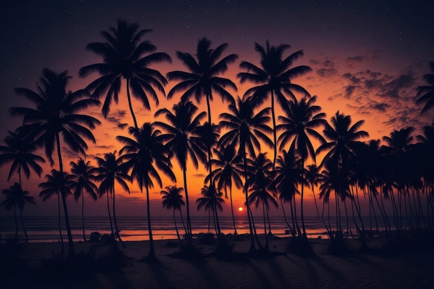 Palm trees on the beach at sunset