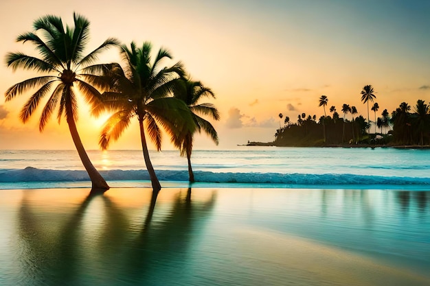 Palm trees on the beach at sunset