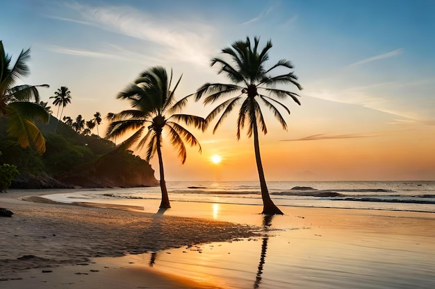 Palm trees on the beach at sunset