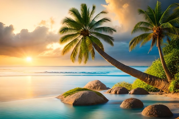 Palm trees on the beach wallpaper