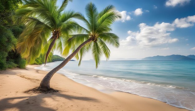 palm trees on the beach with a beautiful sky in the background