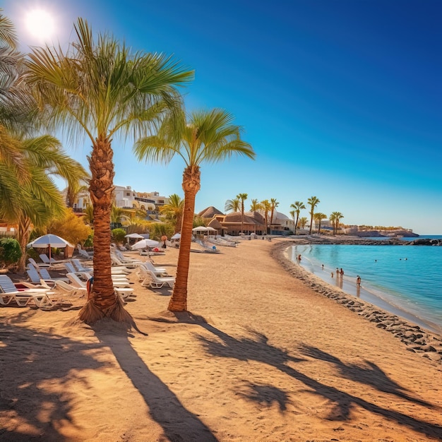 Palm trees on the beach with a full moon in the background