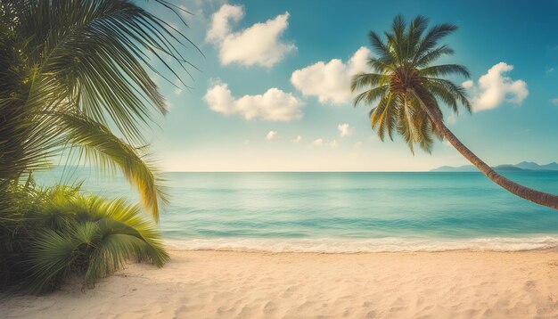 palm trees on the beach with a sunset in the background