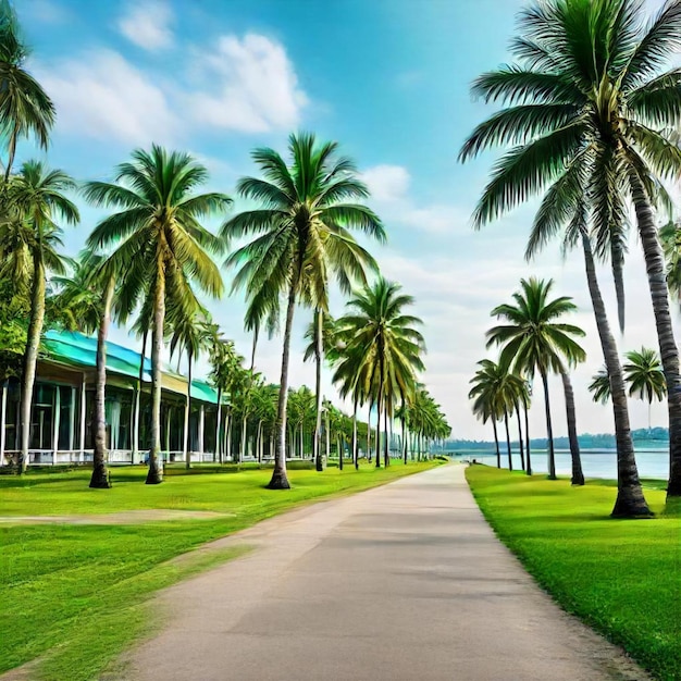 palm trees line the road to palm trees