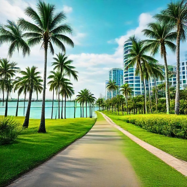 palm trees line the road to palm trees