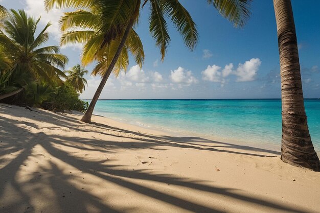 Palm trees lining a pristine beach