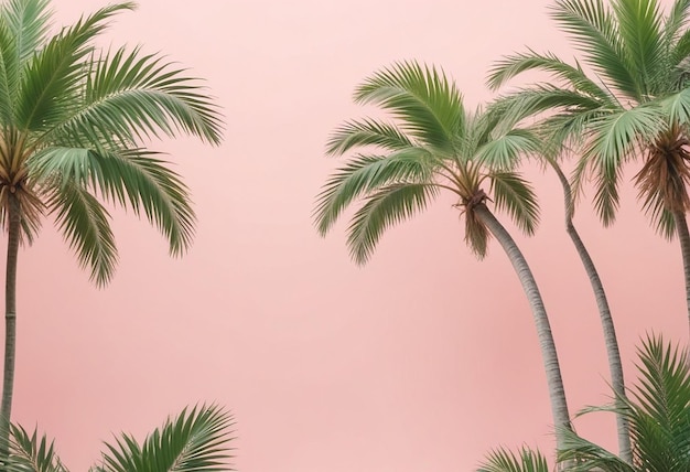 Photo palm trees in a pink background with a pink wall behind them