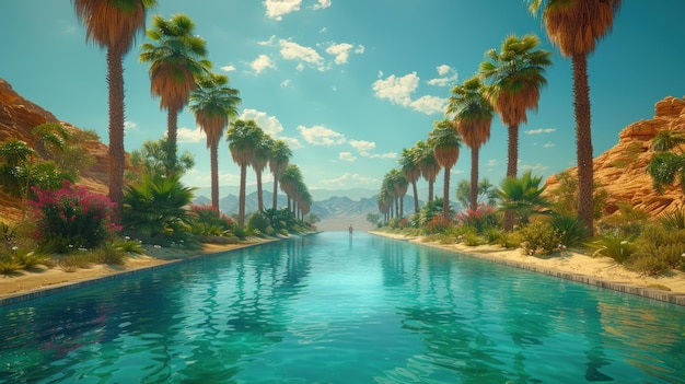 Photo palm trees and pool in a desert oasis