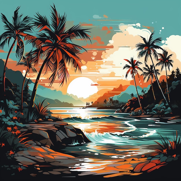 Palm trees on the seashore vector illustration in flat style