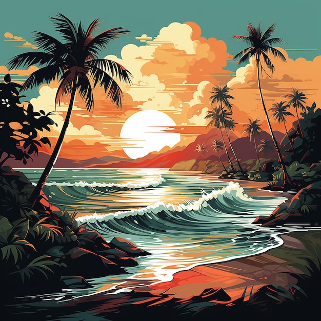 Palm trees on the seashore vector illustration in flat style