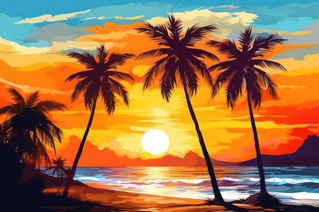 Palm trees sunset summer beach