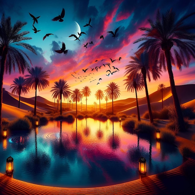 palm trees and sunset with a sunset and palm trees