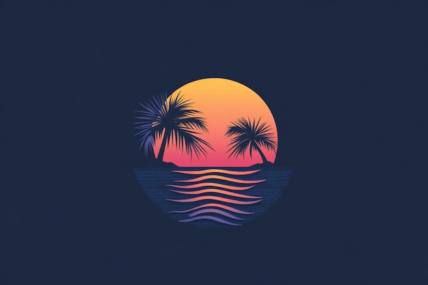 Photo palm trees on the water with a sunset in the background