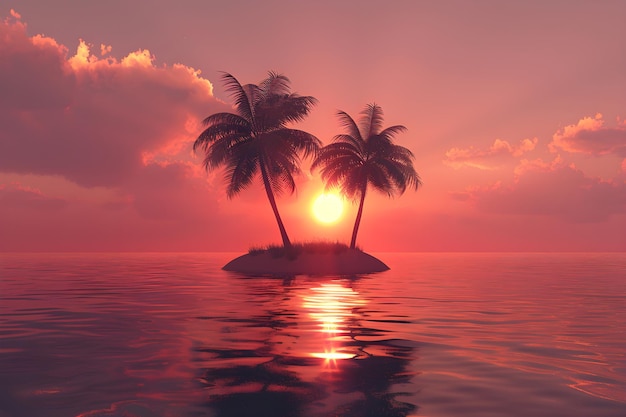 Photo palm trees in the water with a sunset in the background