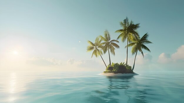 Photo palm trees in the water with a tropical island in the background