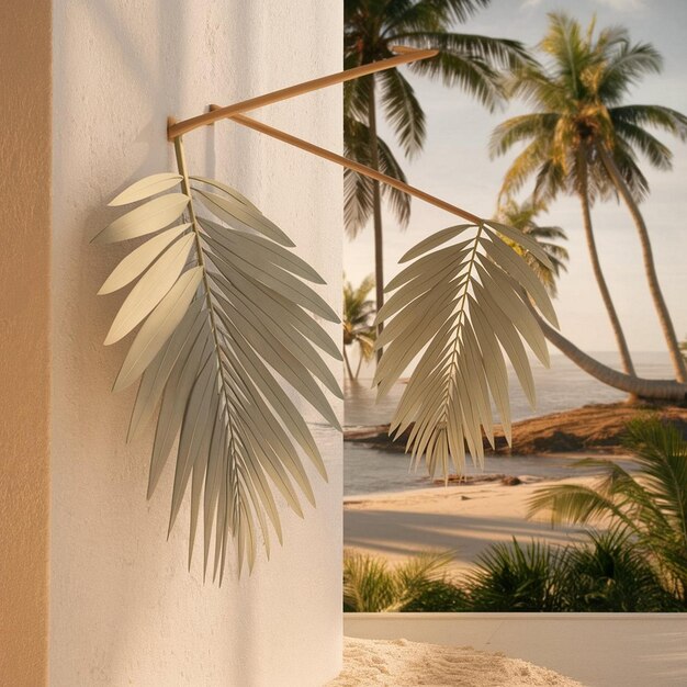 Photo palm trees and a white wall with a palm tree on the left