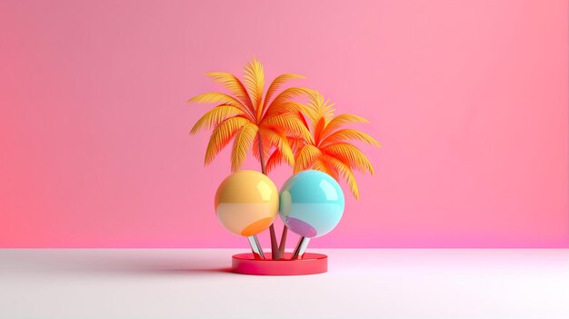 Palm Trees with Colorful Abstract Shapes on Light Pink Background