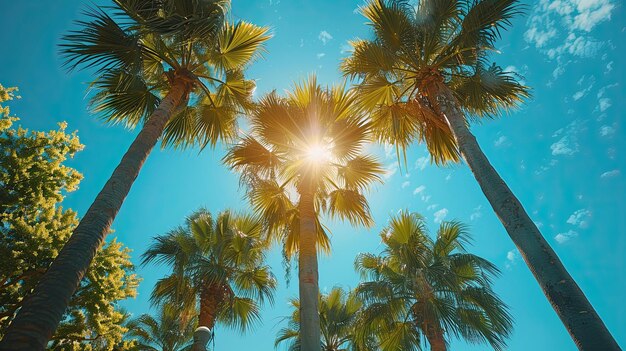 Photo palm trees with sky view nature background wallpaper