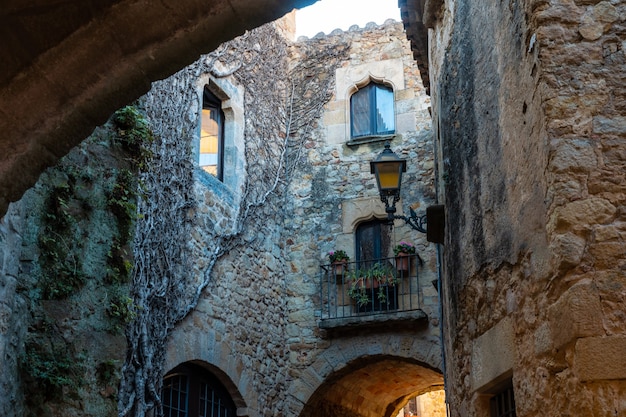 Pals medieval village, streets of the historic center, Girona on the Costa Brava of Catalonia in the Mediterranean