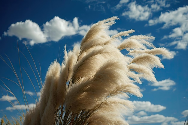 Pampa grass with a cloudy light blue sky