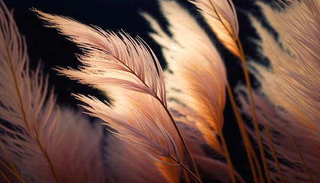 Pampas grass in the sky Abstract natural background of soft plants Cortaderia selloana moving in the wind generative ai