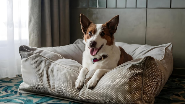 Pampered Pooch Relaxing in Luxury Concept Dog Spa Cozy Blankets Relaxation Room