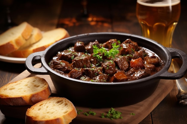 Photo pampered with flavors belgian carbonnade flamande delicious carbonnade flamande food photography