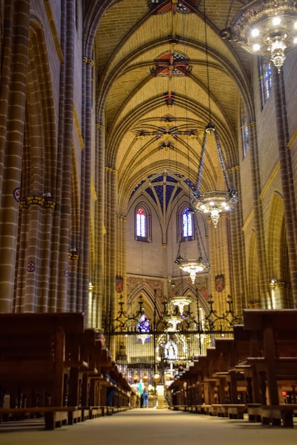 Pamplona Spain 5 October 2019 Ornate interior of the Catholic Catedral de Santa Maria la Real 15th Century Gothic Cathedral