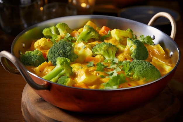 a pan of broccoli and carrots with a spoon in it